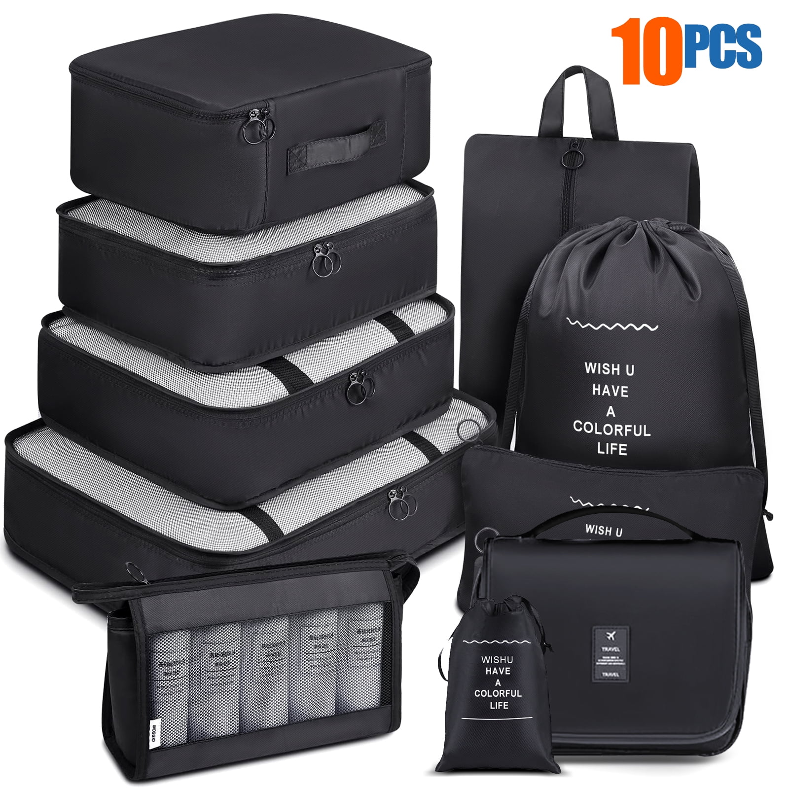 Ifanze 10 Set Packing Cubes for Travel, Travel Essentials Lightweight  Luggage Organizer Storage Bags Set for Travel Accessories, Black