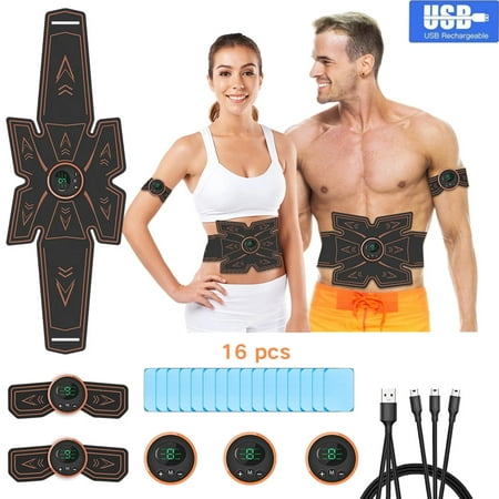 Ifanze Abs Stimulator, Ab Stimulator, Rechargeable Ultimate Muscle Toner Trainer for Men Women Abdominal Fitness Workout EMS Muscle Stimulation with 16 Extra Gel Pads