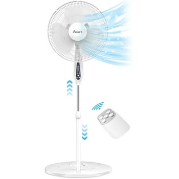 Ifanze Pedestal Fan, 16" Adjustable Oscillating DC Standing Fan with Remote, 3 Speeds, Less Noise Cooling Fan, White