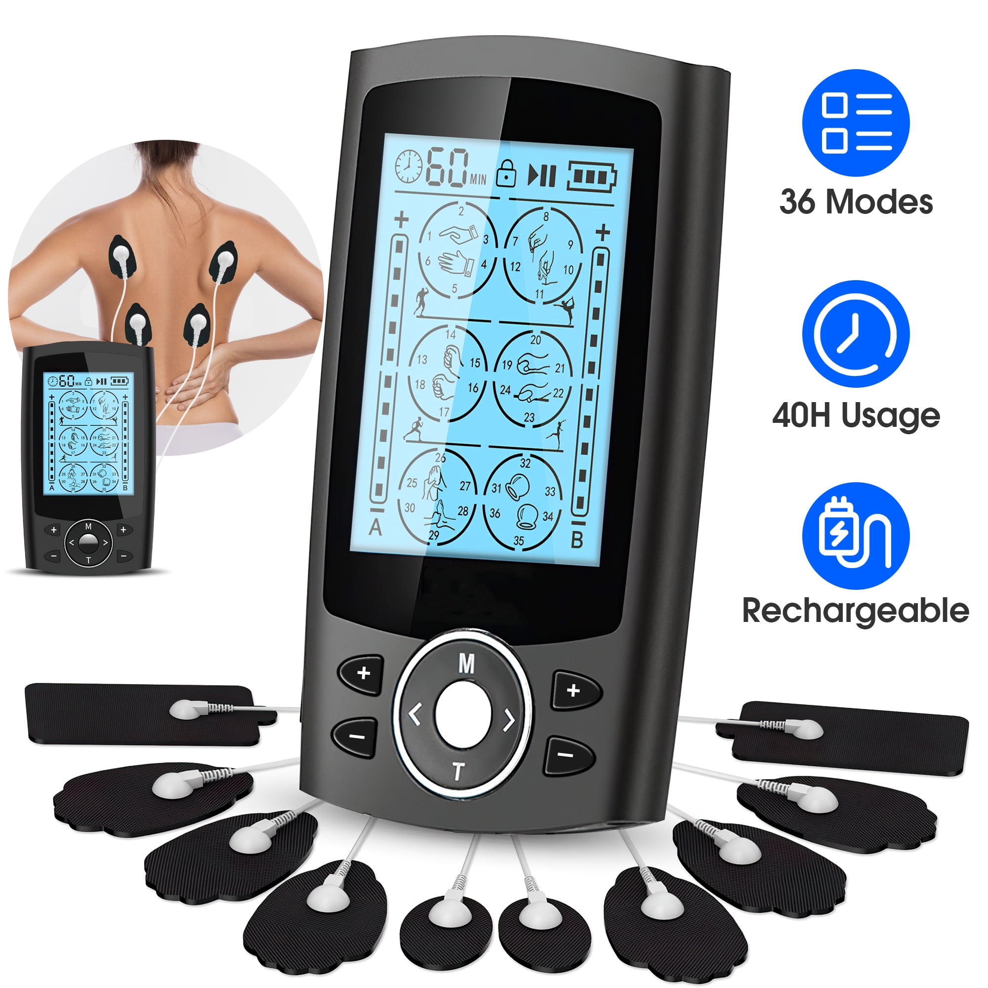 Independent Dual Channel TENS Unit Muscle Stimulator, AVCOO 20 Modes Muscle  Stimulator for Pain Relief with 12 Upgraded Electrode Pads, Rechargeable  TENS Machine Pulse Massager with Dust-Proof Bag