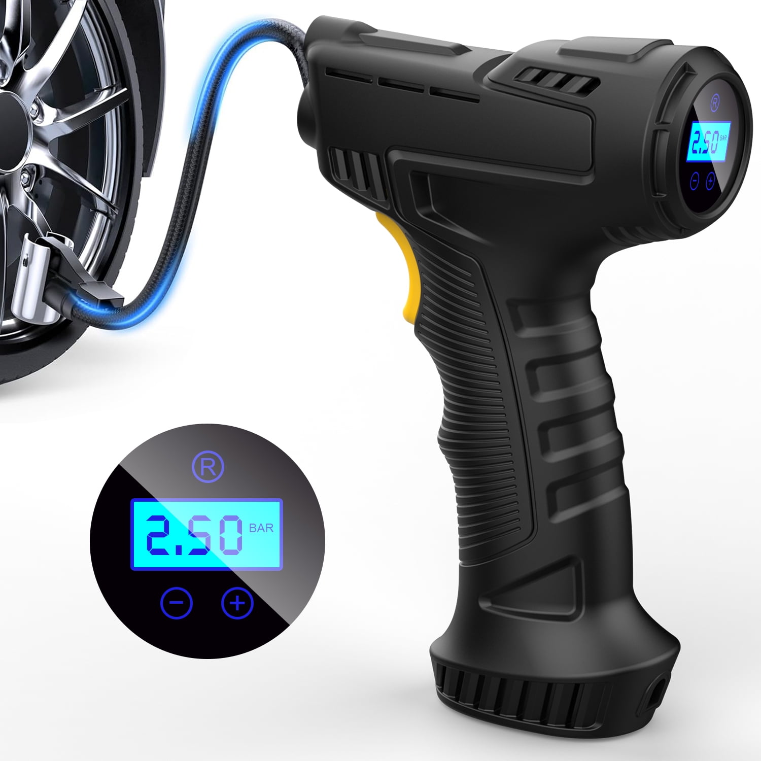 Cordless Tyre Inflator 12V 120W USB Rechargeable Air Compressor Handheld  Electric Digital Tire Pump for Car Motorcycle Bicycle