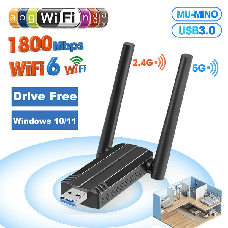  USB WiFi 6 Adapter for PC, AX1800 USB 3.0 WiFi Dongle