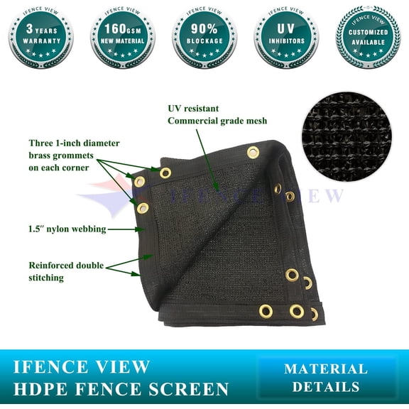 Ifenceview 10' x 12' Black Fence Privacy Screen Fence Cover Panels Mesh Net for Construction Site Yard Driveway Garden Pergolas Gazebos Railing Canopy Awning 165 GSM