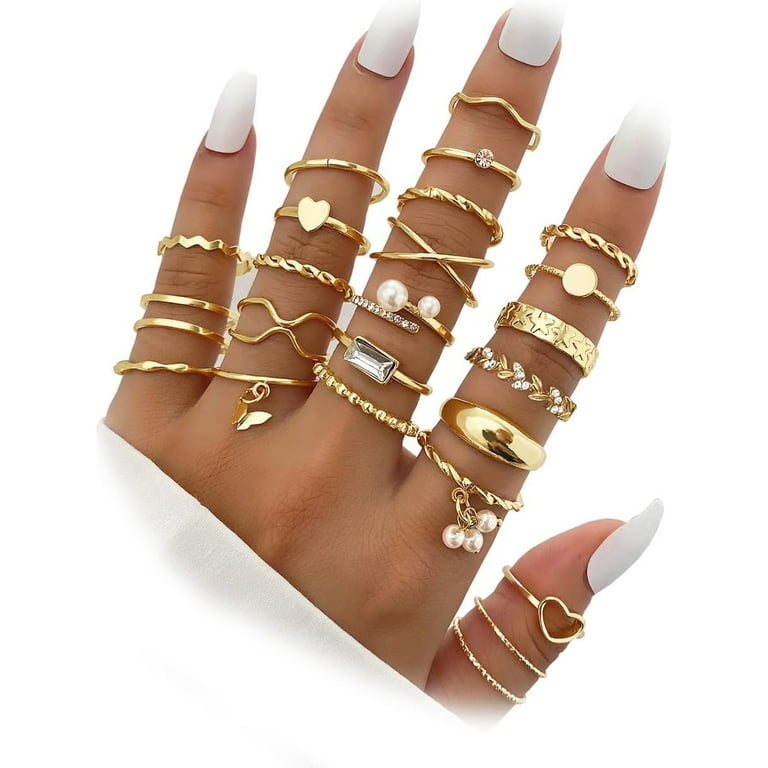Ifkm 51Pcs Gold Knuckle Rings Set Women Girls Vintage Stackable Knuckle Midi Rings Exquisite Cubic Zirconia Crystal Simple Twist Hollow Cute Ring Set Jewelry Gift Walmart