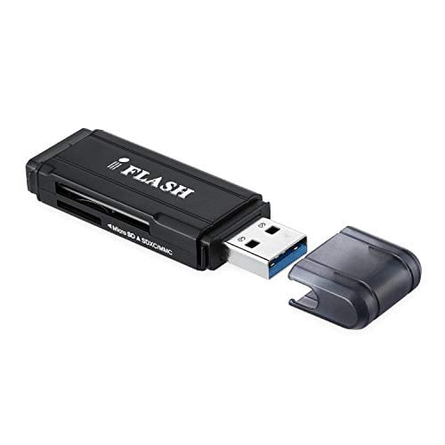iFlash® USB 2.0 SDHC/SDXC Card Reader/Writer Support SanDisk Kingston 64GB 32GB UHS-I SDXC, SDHC, SD, MMC, Ultra SDXC, Extreme SDHC - Retail Package (Card Reader Only, NOT Including Memory Card)
