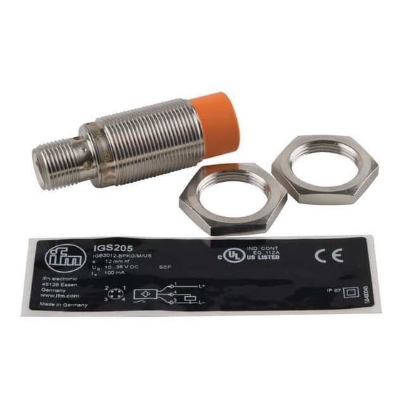 Ifm Proximity Sensor, Inductive, 12mm, PNP, NO IGS205
