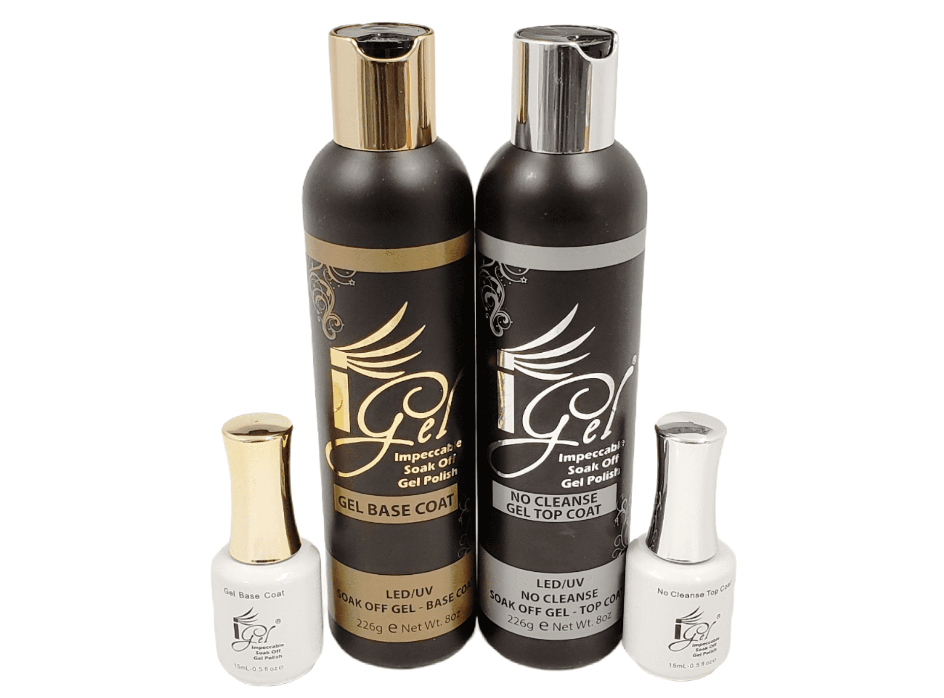 Igel Impeccable Soak off Gel - Bundle Base Coat & No-wipe Top coat (8oz & 0.5oz)
