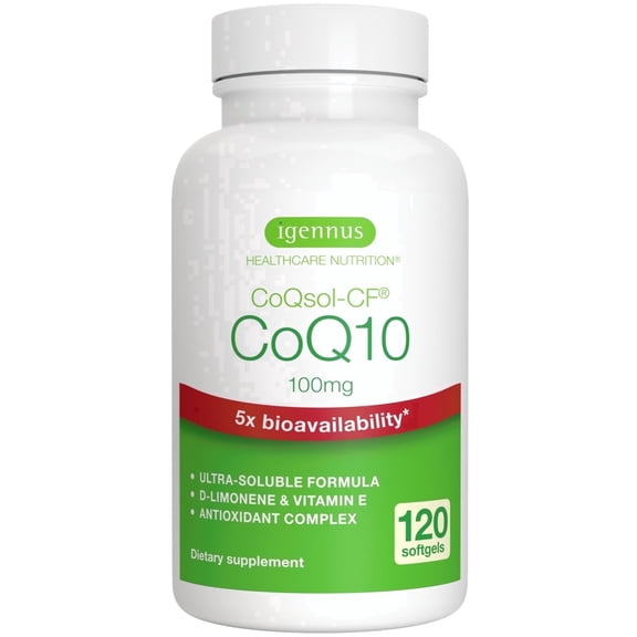 Igennus Advanced CoQ10 100mg, 5X Bioavailability CoQsol-CF Boosted with D-Limonene, 120 1-a-Day Servings, Heart & Energy, Ubiquinone Coenzyme Q10 & Vitamin E Antioxidant