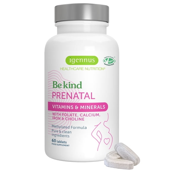 Igennus Methylated Prenatal Multivitamin for Women, Folate for MTHFR, High Absorption, Pure & Clean, Gentle Iron, Choline, Calcium & Magnesium, Vegan Pregnancy Vitamins, Halal, Non-GMO, 60 Tablets
