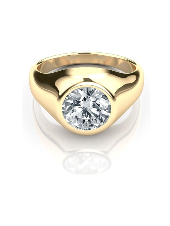 Igi Cert 3.85 Carat Lab Grown Diamond Bezel Set 14k Yellow Gold Statement Ring