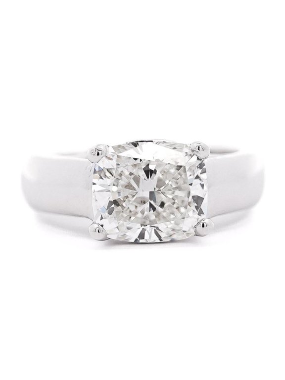 Igi Certified 3.46 Carat Lab Grown Cushion Cut Diamond East West Solitaire Ring