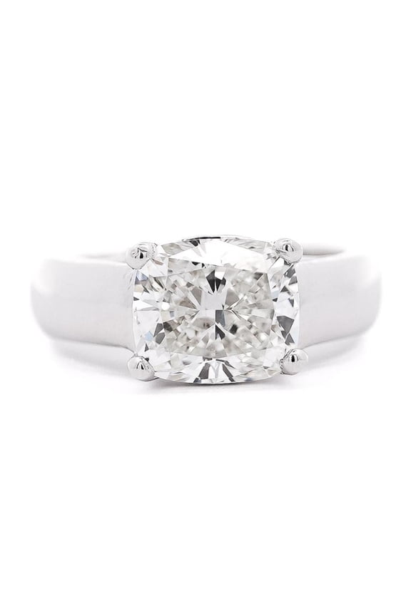 Igi Certified 3.46 Carat Lab Grown Cushion Cut Diamond East West Solitaire Ring