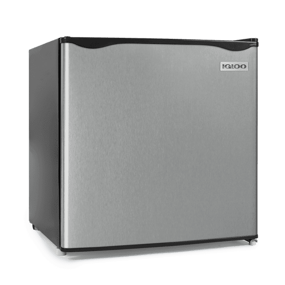 Igloo 1.6 Cu.Ft. Refrigerator With Freezer, adjustable thermostat, glass shelves, adjustable feet, includes ice scraper, ice cube tray, and freezer drip tray, Platinum