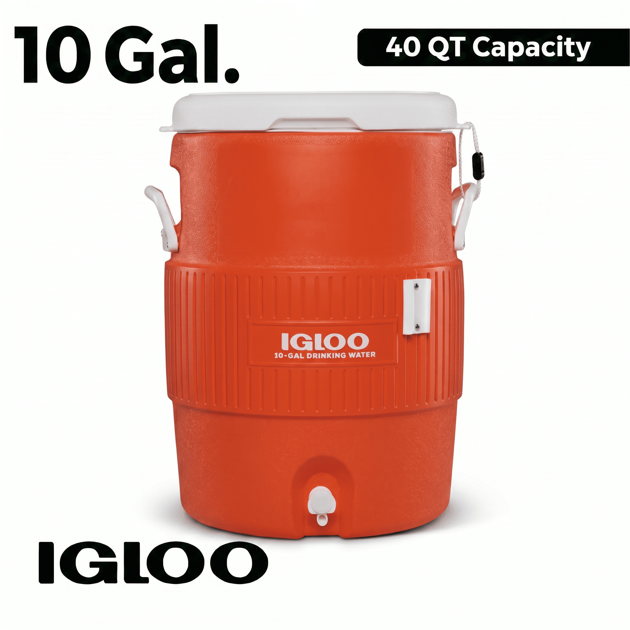 Igloo 10-Gallon Seat Top Water Jug with Cup Dispenser - Orange