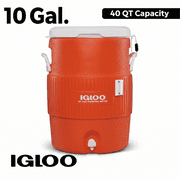 Igloo 10-Gallon Seat Top Water Jug with Cup Dispenser - Orange