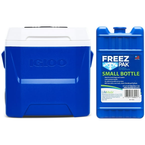 Igloo 16 QT Laguna Ice Chest Cooler with Wheels, Blue, 1 Count + Freez Pak Small Ice Pack, 1 Count
