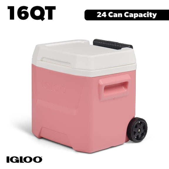Igloo 16 QT Laguna Ice Chest Cooler with Wheels, Coral Pink