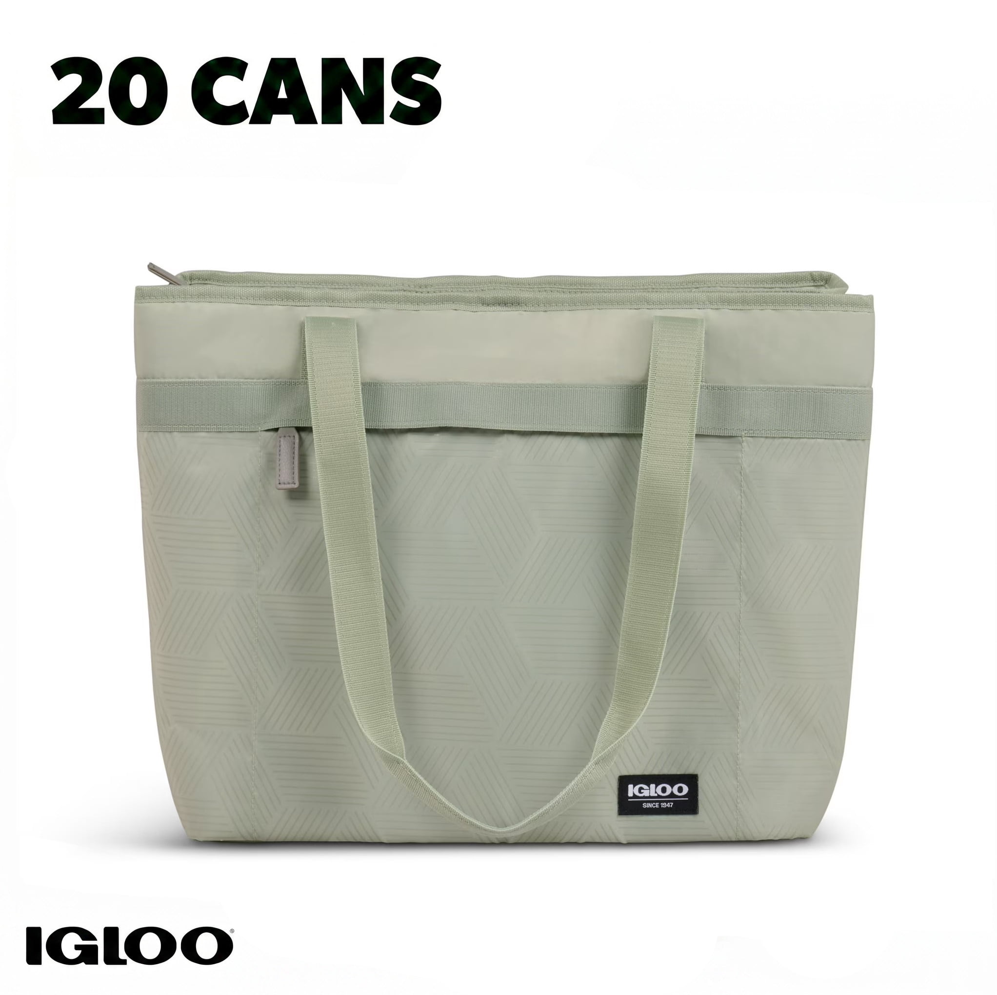 Igloo 20 Can Capacity Laguna for Her Zippered Dual Compartment Soft-Sided Tote Cooler Bag, Sage Green