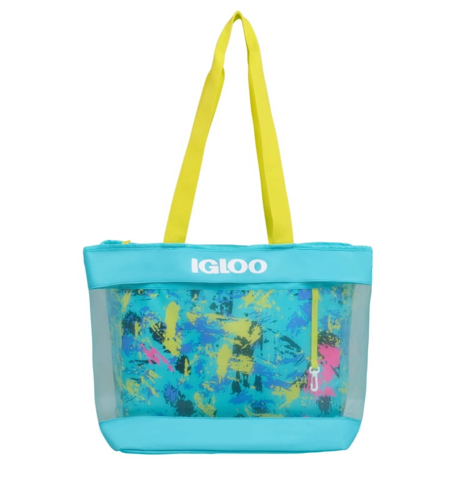 Igloo Tropical Palms Blue & Pink Insulated 20-Can Capacity Cooler Bag Dual  Compartment Mesh Beach Tote