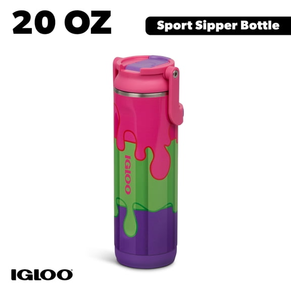 Igloo 20 oz Insulated Stainless Steel Water Bottle with Straw Lid, Watermelon Drip