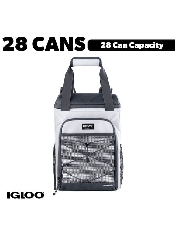 Marine Soft-Side Backpack Cooler, 28 Can Capacity, White and Gray