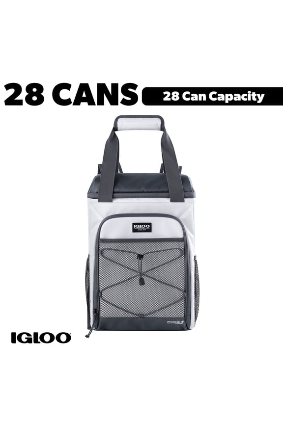 Marine Soft-Side Backpack Cooler, 28 Can Capacity, White and Gray