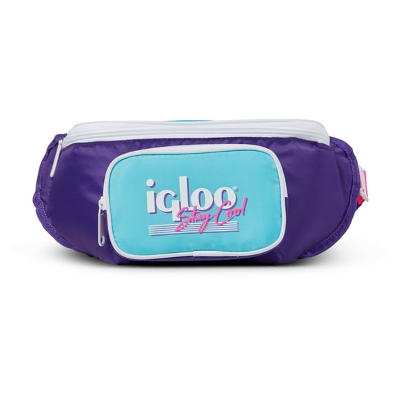 Igloo 3 can Retro Fanny Pack Cooler Bag, Purple and Aqua Blue