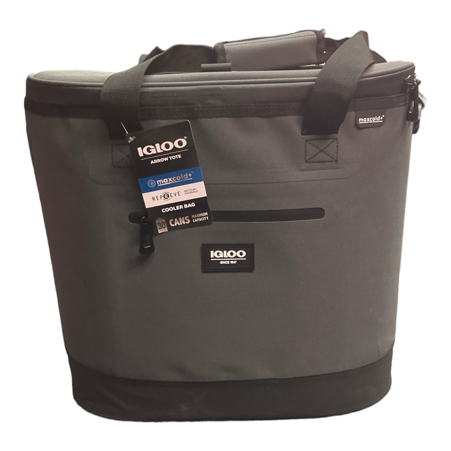 Igloo 30 Can Maxcold Fully Insulated Softside Arrow Tote Cooler Bag Gray