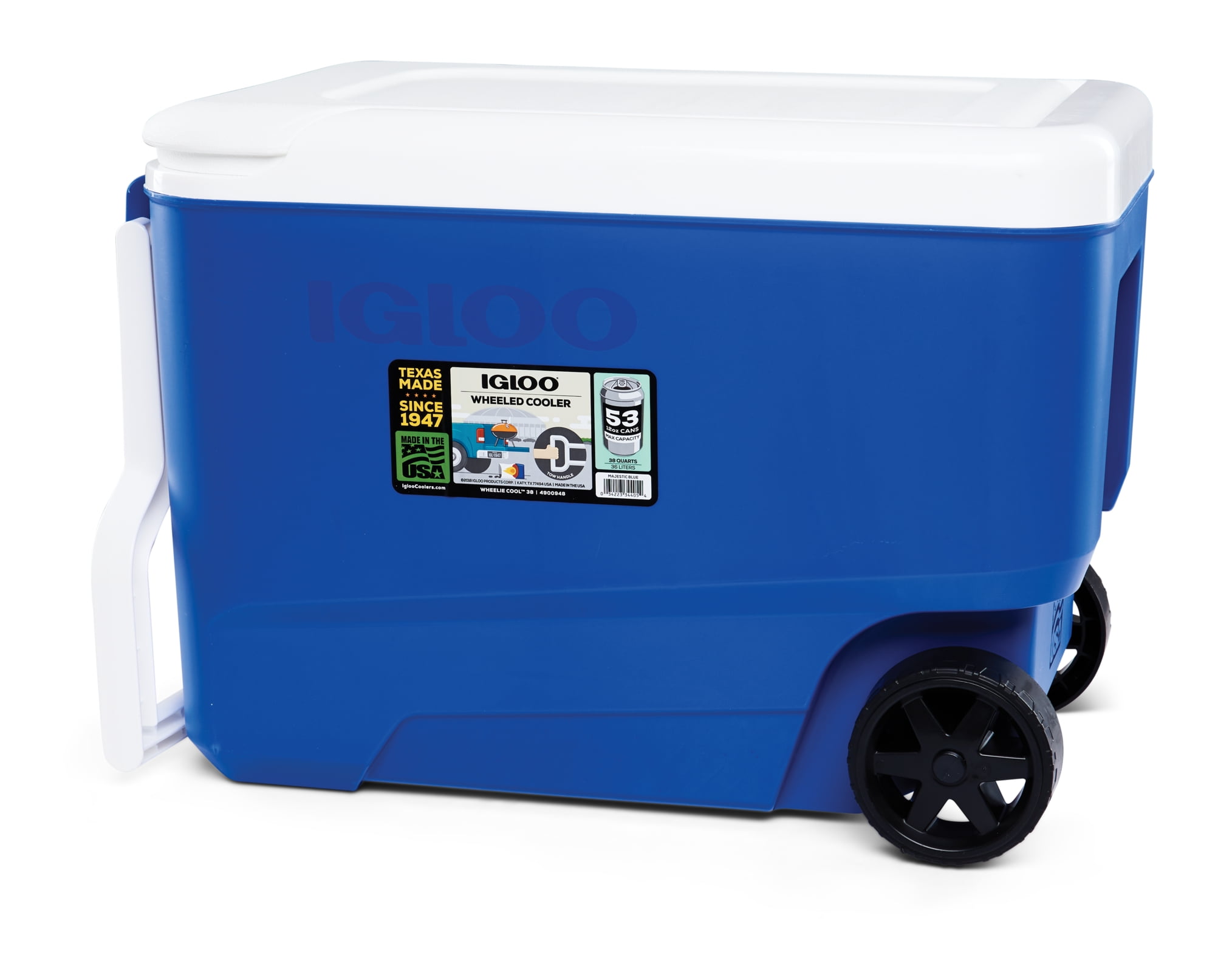 Igloo Blue 38 qt Roller Cooler with Wheels and Tow Handle
