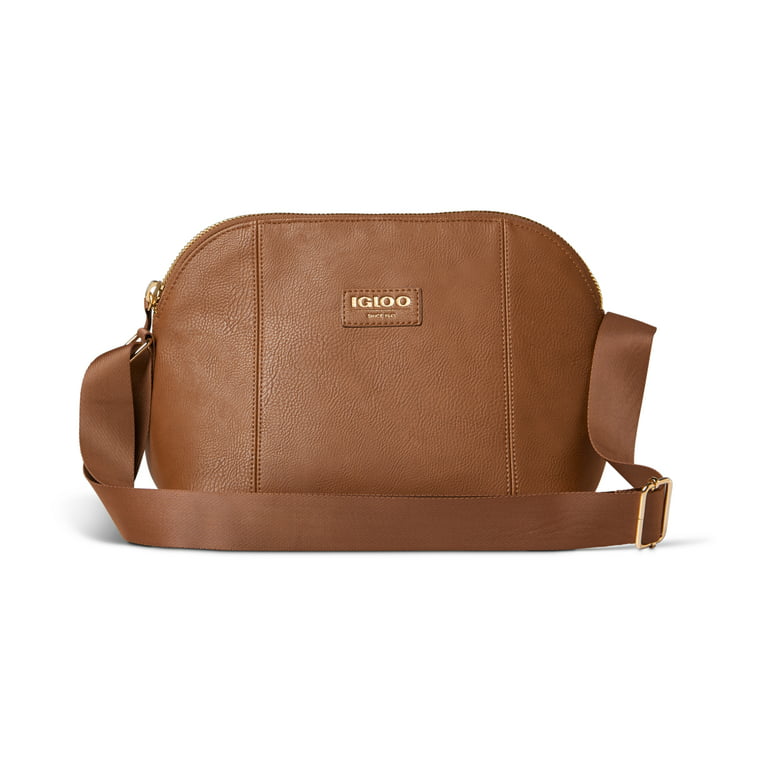 Igloo 4 cans Luxe Crossbody Soft Sided Cooler, Cognac Brown