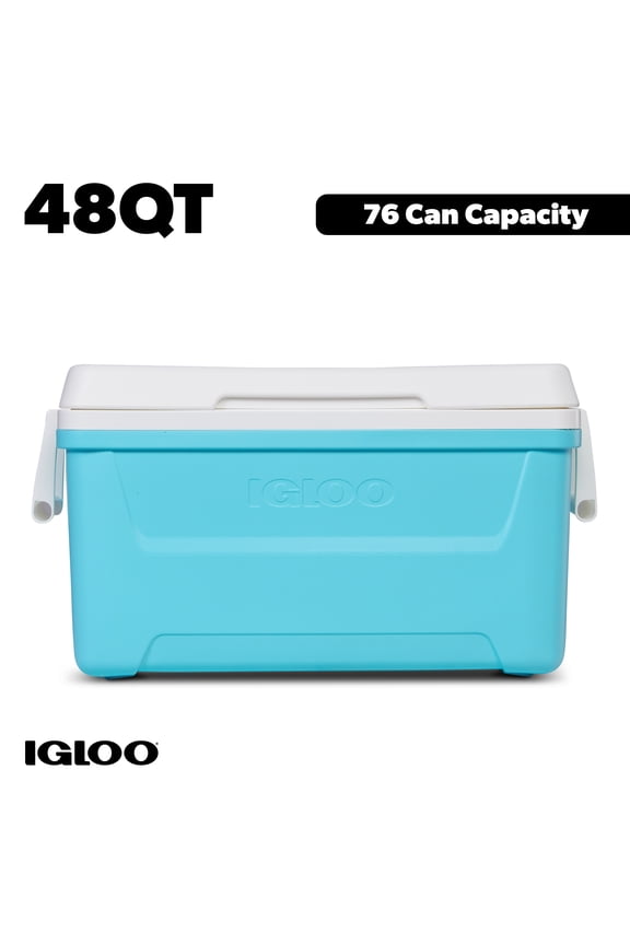 48 QT Laguna Hard Sided Ice Chest Cooler, Aqua Blue and White