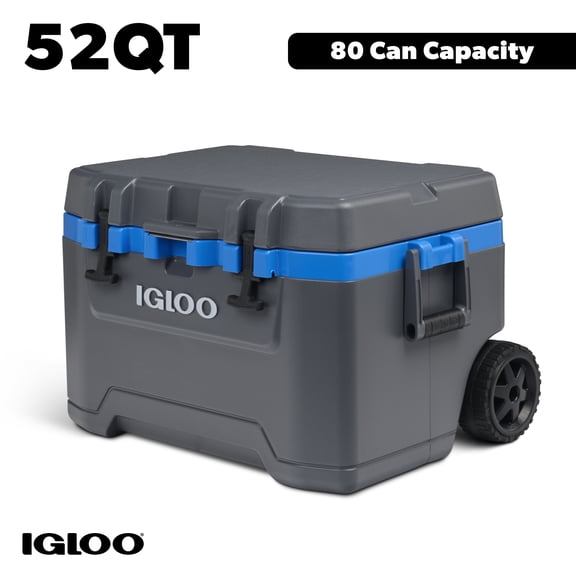 Igloo 52 QT Overland Ice Chest Cooler with Wheels, Gray and Sneaky Blue