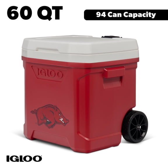 Igloo 60 QT Profile II NCAA Rolling Cooler, Arkansas Razorbacks, Red