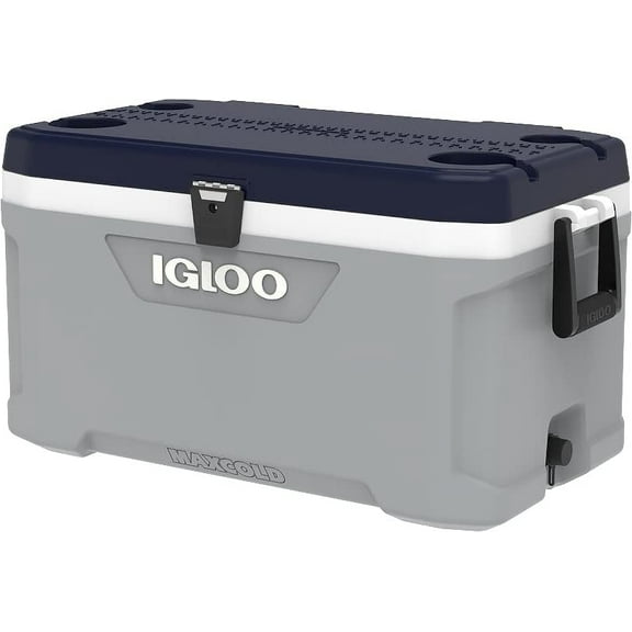 Igloo 70 Quart MaxCold Cooler ThermeCool Insulation with Swing-Up Handles, Gray and Black