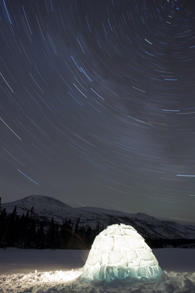 Igloo And Star Trails Kusawa Lake Yukon Canvas Art - Peter Mather  Design Pics (11 x 17)