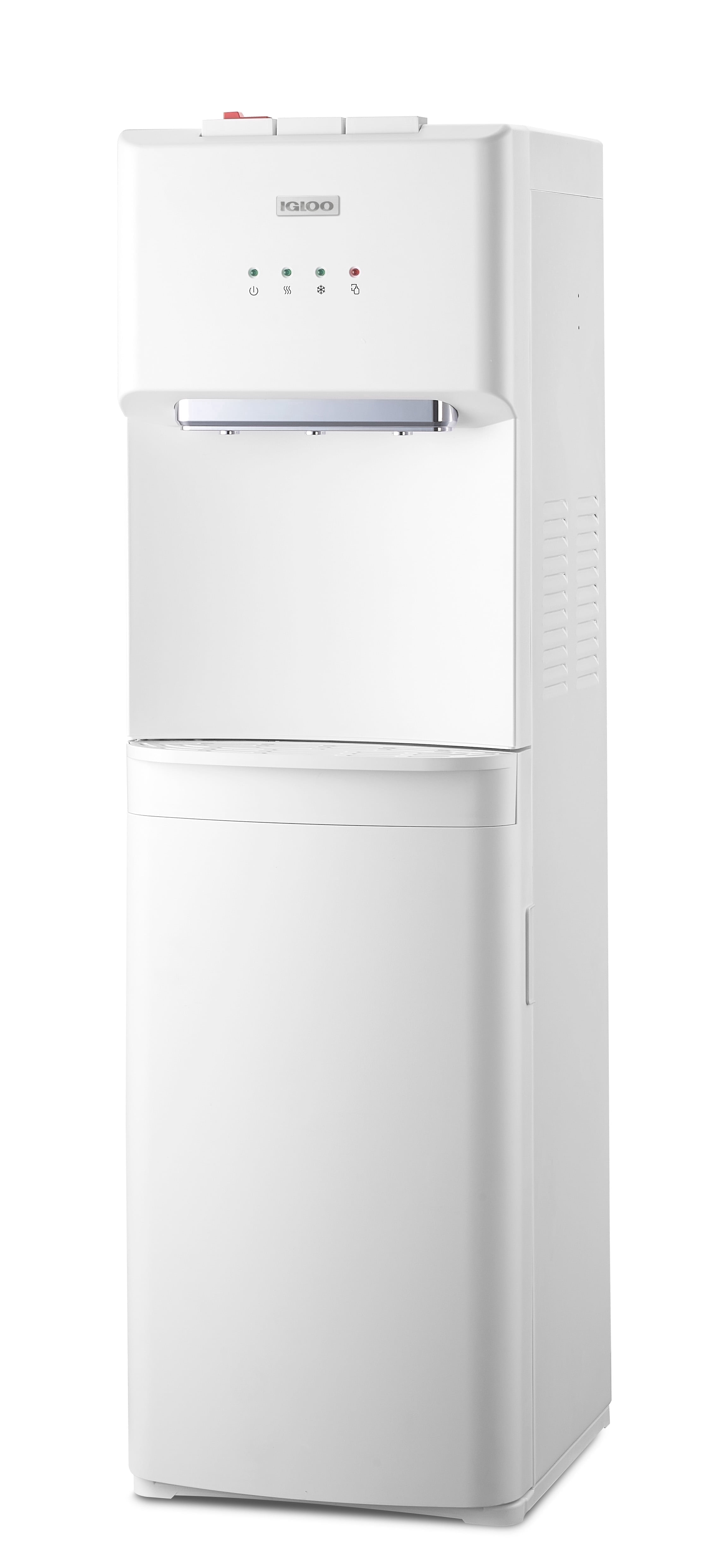 Igloo Bottom Loading Water Cooler – Hot, Cold, & Room Temperature Dispenser – White, Holds 3 & 5 Gallon Jugs, Child Safety Lock – for Homes, Kitchens, Offices, Dorms