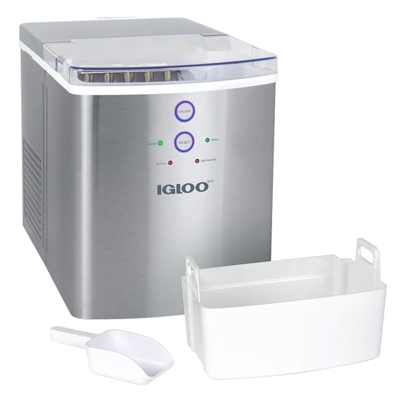 Igloo Portable Electric Ice Machine, 2.5 qt Automatic Countertop Ice Maker with Ice Scoop, Stainless Steel