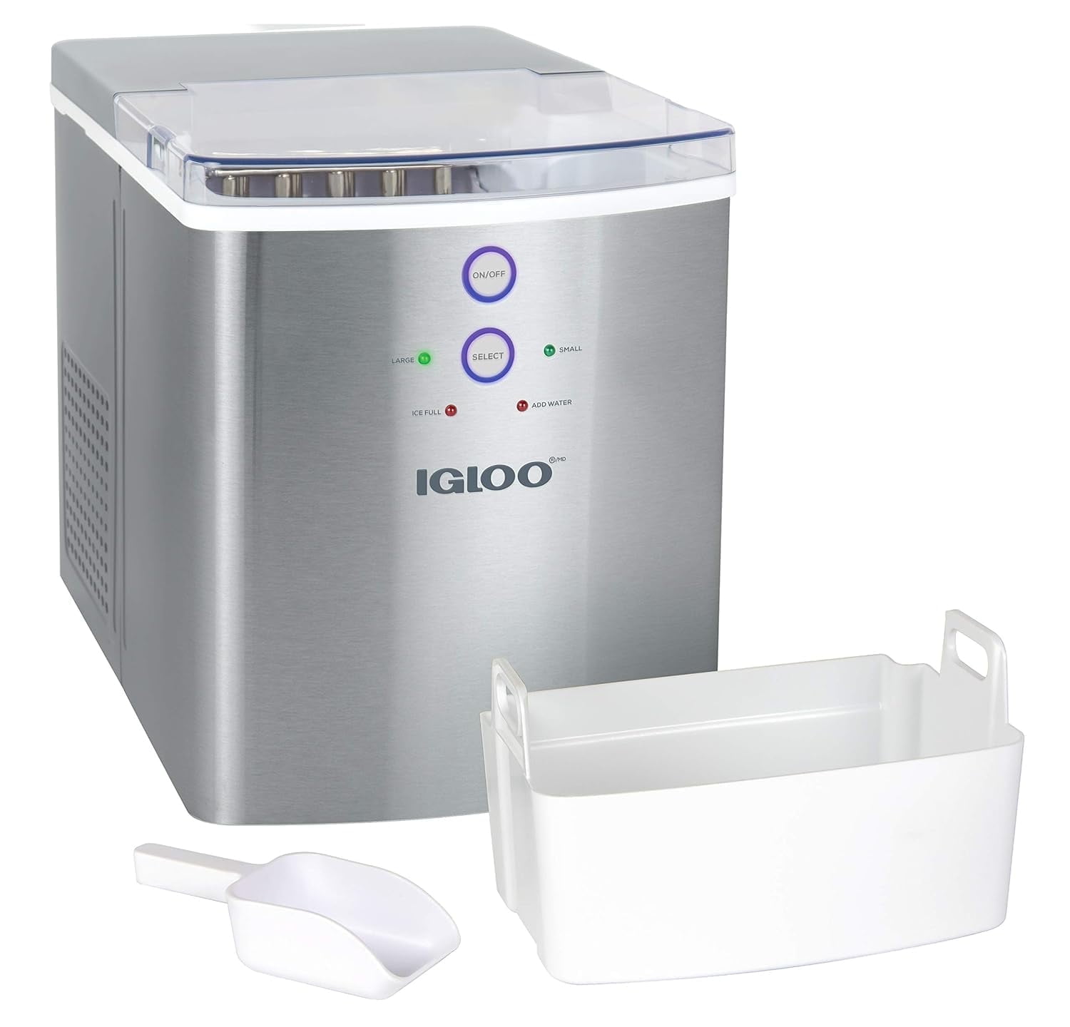 Igloo Portable Tabletop Ice Maker, Electric Ice Machine with Scoop, Automatic, Stainless Steel