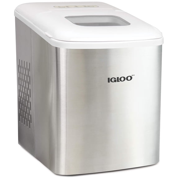 Igloo ICEBNH26SSWL No Handle Ice Maker, Stainless Steel and White
