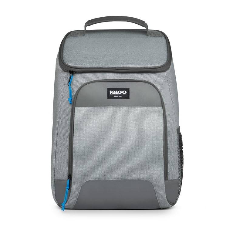 Igloo Laguna Soft Sided Cooler 24 Can Backpack, Gray Twill with Ibiza Blue  