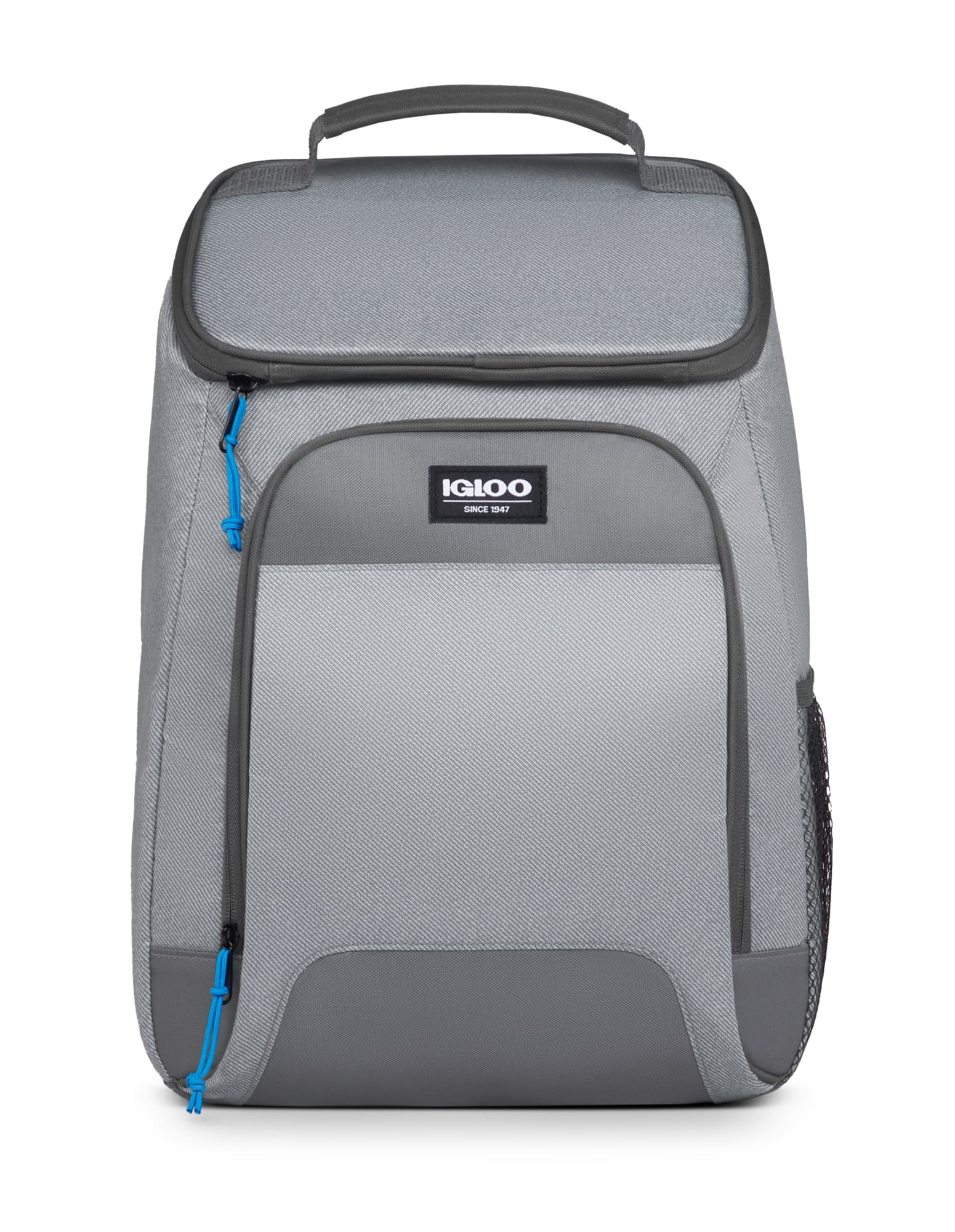 Igloo Laguna Leakproof Ice Chest Backpack, 24-Can Capacity, Travel-Friendly, Gray Twill with Ibiza Blue