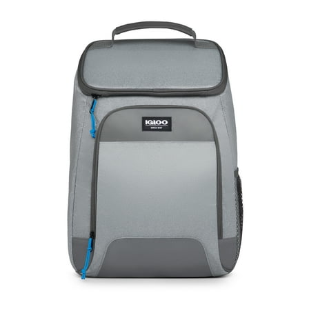 Igloo Laguna Soft Sided Cooler Backpack, 24 Can Capacity, Gray Twill with Ibiza Blue