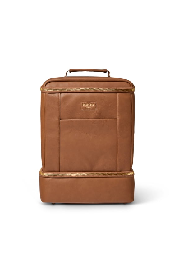 Luxe Dual Compartment Backpack 16 cans Soft Cooler, Cognac Brown