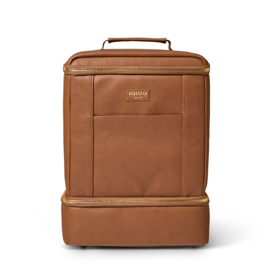 Igloo Luxe Dual Compartment Backpack 16 cans Soft Cooler, Cognac Brown