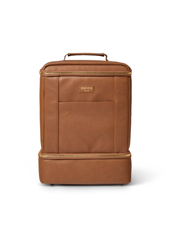 Luxe Dual Compartment Backpack 16 cans Soft Cooler, Cognac Brown