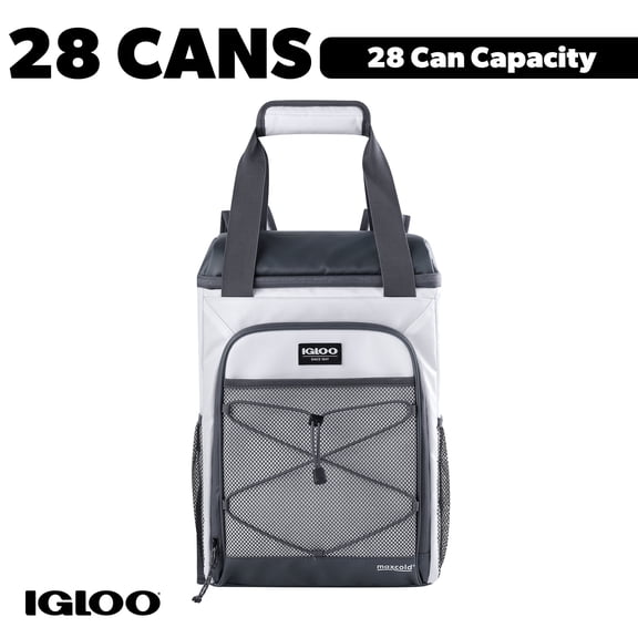 Igloo Marine Soft-Side Backpack Cooler, 28 Can Capacity, Water-Resistant Polyester, White and Gray, 11x7x16 in, 1.63 lb, 00063444