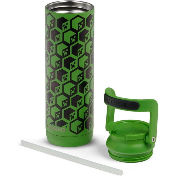Igloo MineCraft Creeper 20 oz Sipper Glow in the Dark Sports Sipper, Stainless Steel Hydration Can with Lid & Straw, Insulated Water Bottle