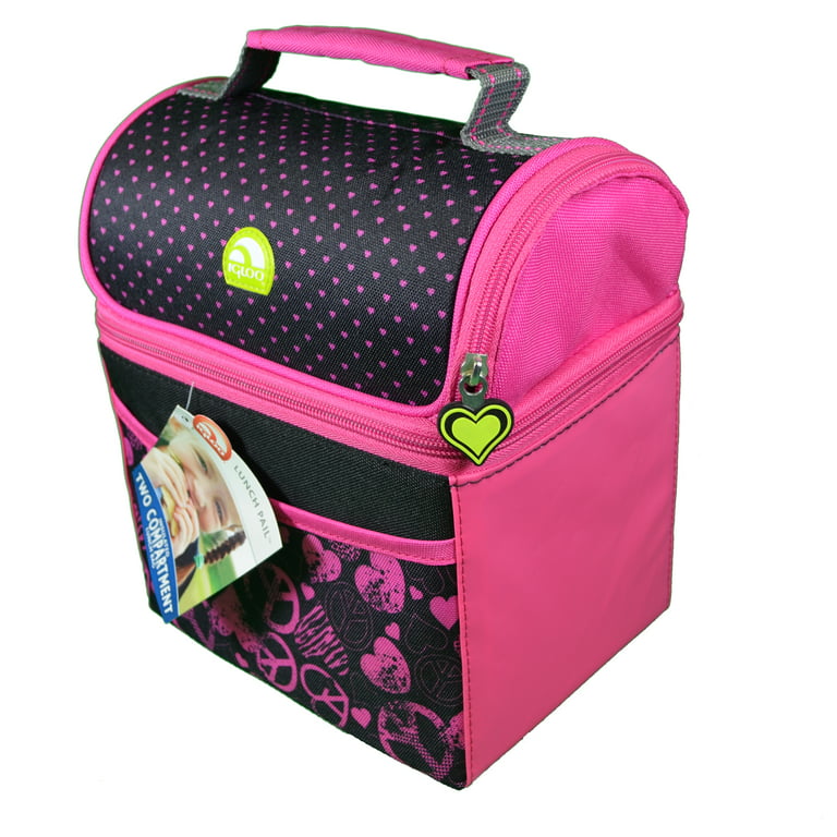 Igloo Pink Hearts Polartherm Insulated Cooler 2 Compartment Lunch Pail Box