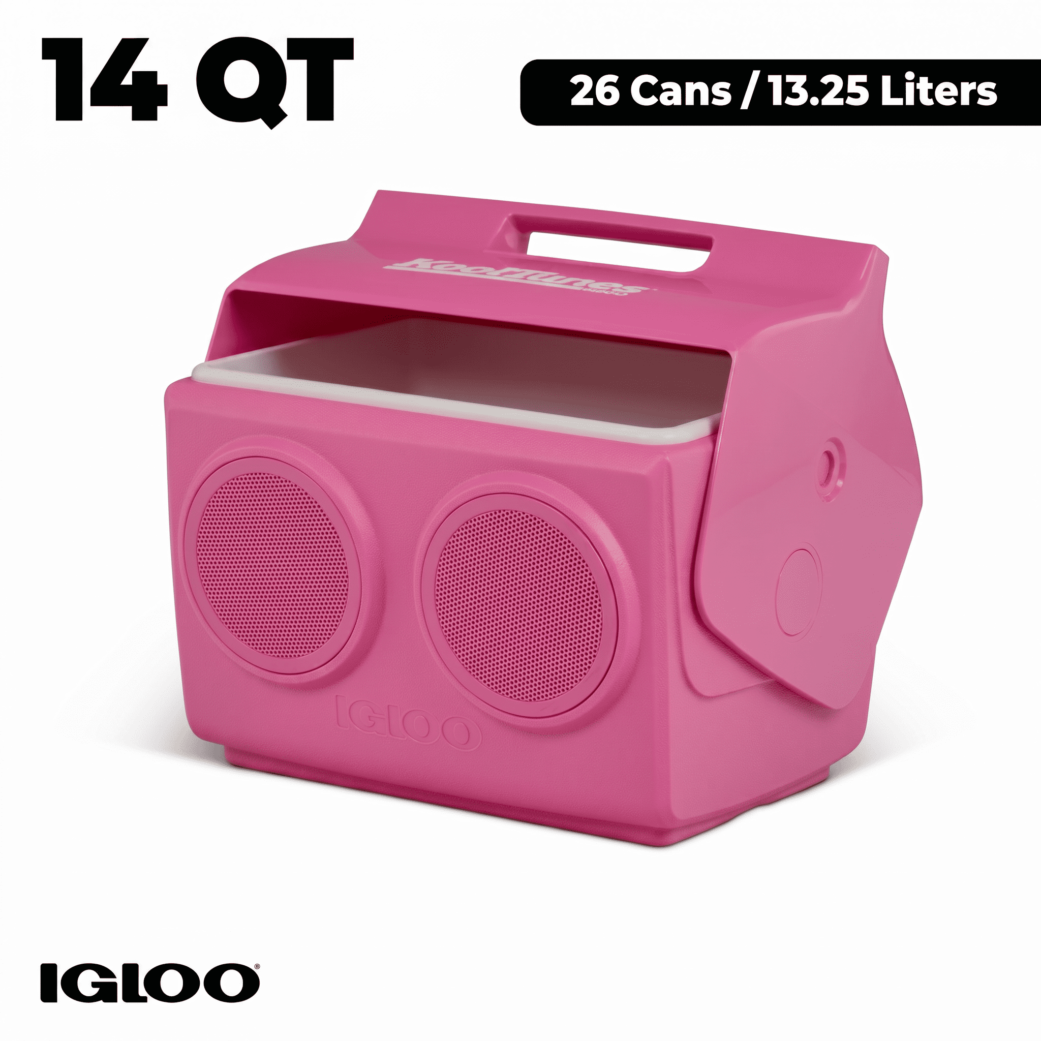 Igloo Playmate KoolTunes 14 QT Hardsided Cooler with Built-In Bluetooth Speakers, Pink Fizz