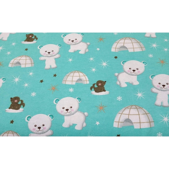 Igloo Polar Bear Mint Flannel Fabric